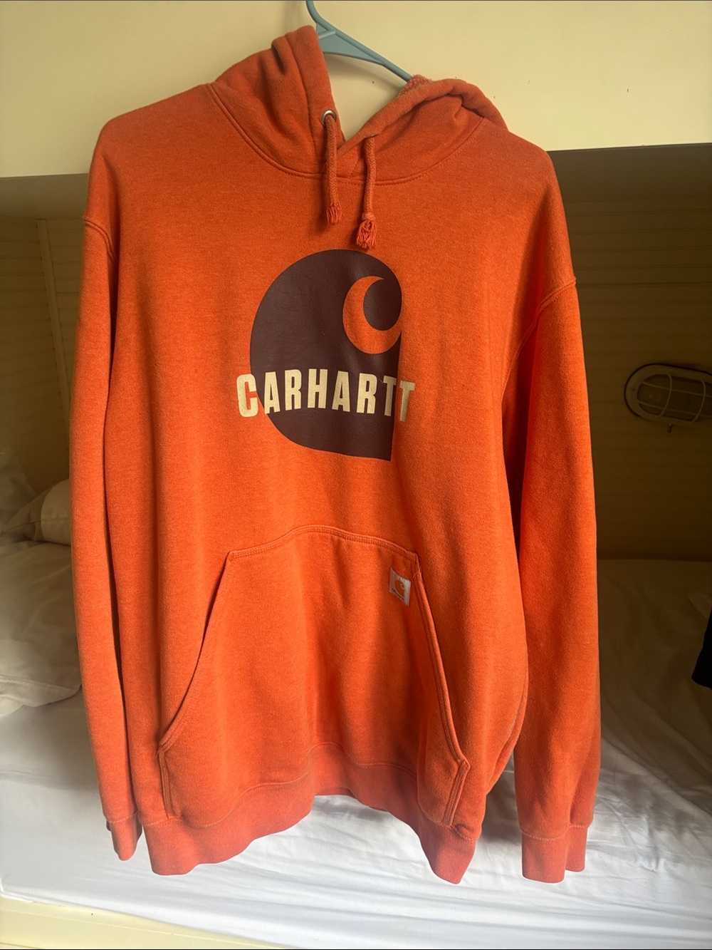 Carhartt Orange Crewneck Logo Hoodie - Bold Chest Graphic